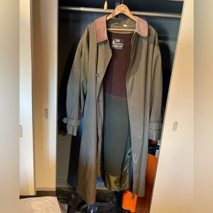Green Mens London Fog Trench Coat Long With Removable Lining (vintage) 44regular